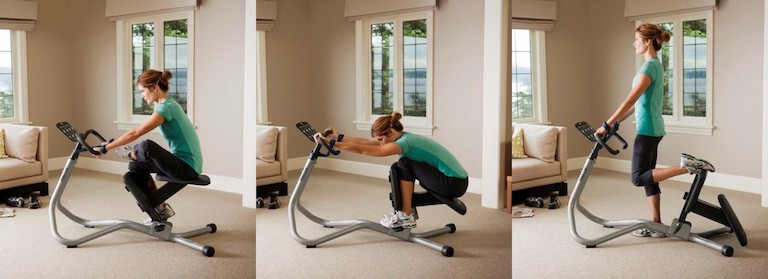 Woman doing ,multiple different stretches on the precor 240i stretch trainer