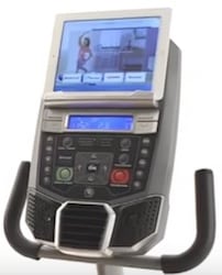 A tablet fits easily on the R616 recumbent bike's display