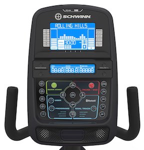 The display on the Schwinn 270 recumbent exercise bike is feature-packed