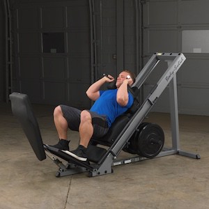 The bodySolid leg press and hack squat machine allows you to switch up your stance to target different muscles