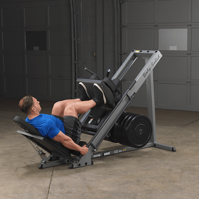 The bodysolid leg press and hack squat machine is a very good piece of equipment, and it comes with rubber weight plates
