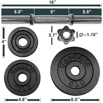 measurements and dimensions of the yes4all adjustable dumbbells