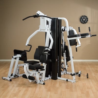 White exm3000 home gym with leg press station by body solid
