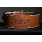 Front view of Rep Fitness brown leather powerlifting belt