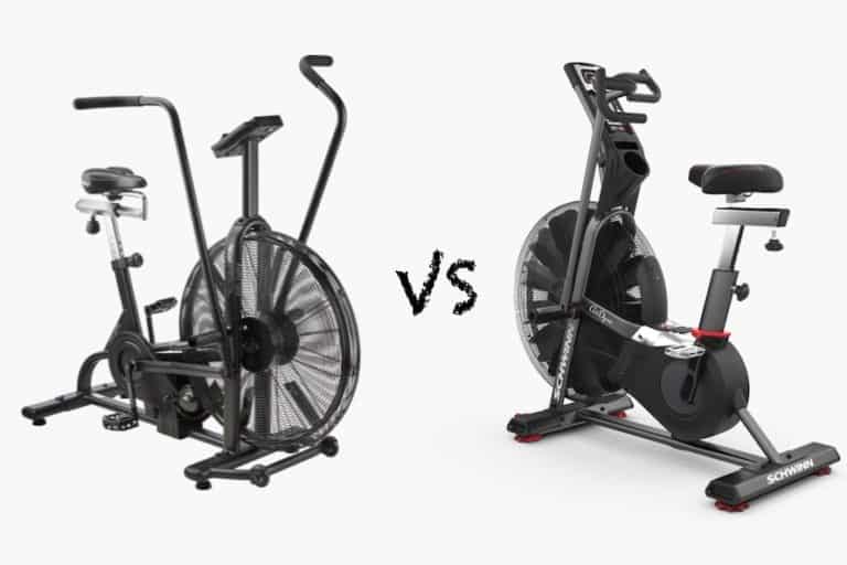 Assault bike vs airdyne against a gray background