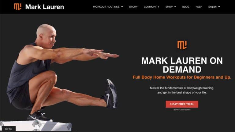 A screenshot of a man doing a squatting exercise on the welcome page of his website.
