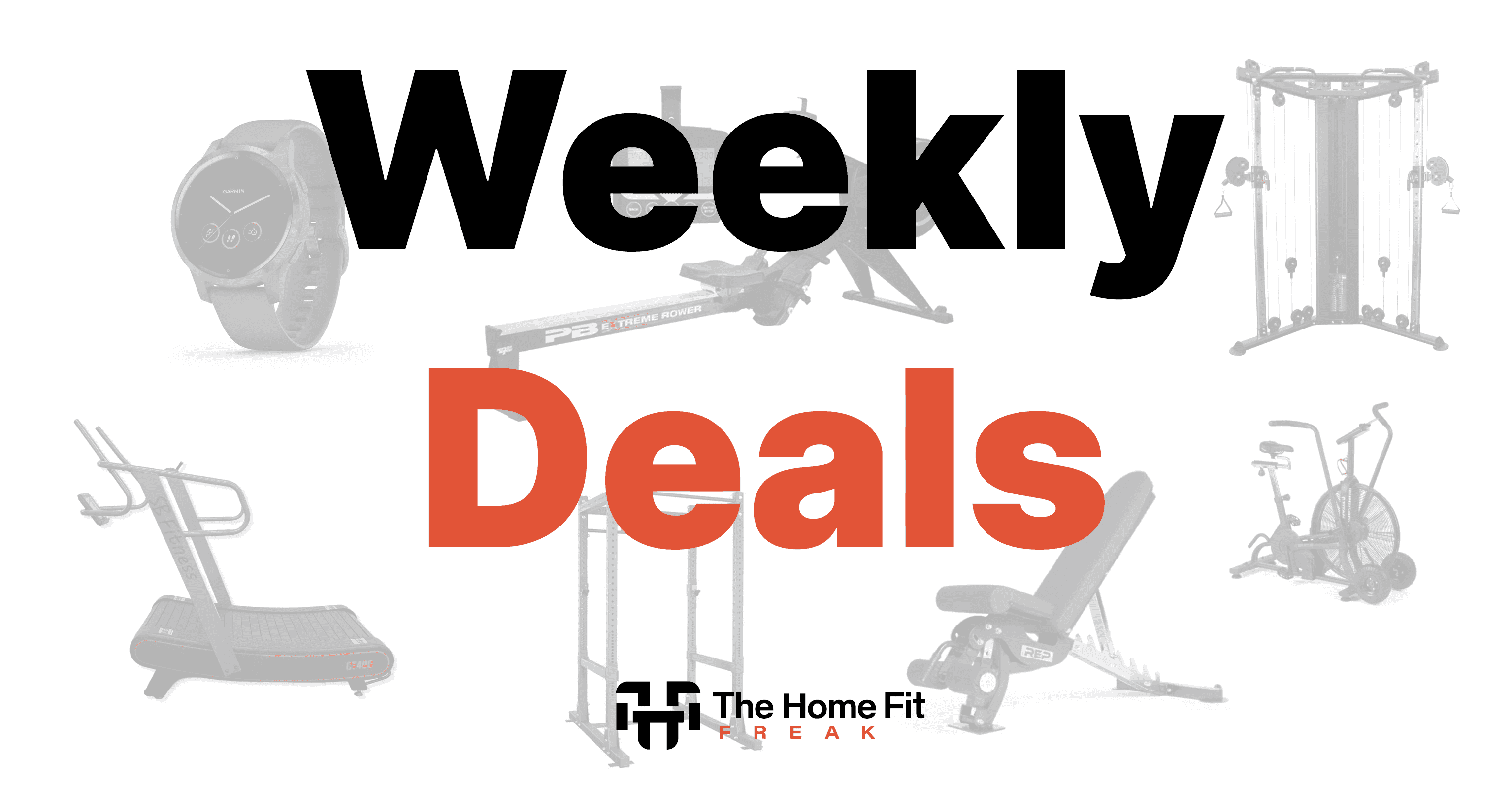 The words "Weekly Deals" on top of various fitness equipment machines